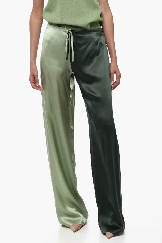 women's stretch pencil skirts -WOERA Two Tone Silk Palazzo Pants with Drawstring