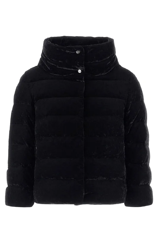 women's puffer jackets -Marbled Velvet A Shape Jacket