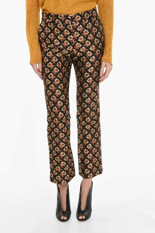 women's cropped trousers -La Double J Carrot Fit Jacquard BELLA Pants with Floral Pattern