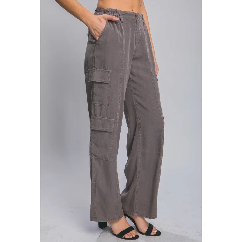 women's wrap-around skirts -FullLength Tencel Pants With Cargo Pockets