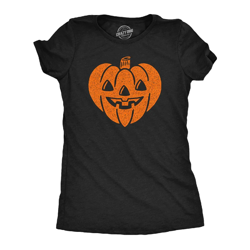 women's back tie tops -Carved Pumpkin Heart Women's T Shirt