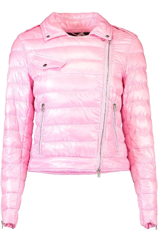 women's wool coats -Nylon Moto Jacket - Rosa