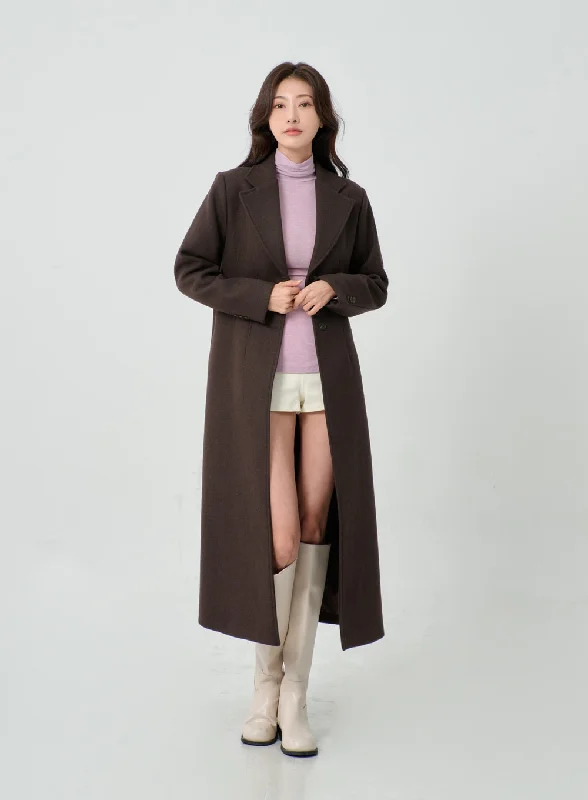 ladies' minimalist coats -Button Long Coat IO31