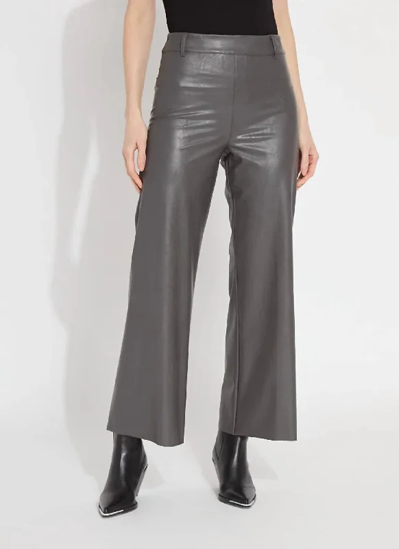 women's linen pants -Hi Waist Vegan Leather Wide Leg Pants In Gray Ash