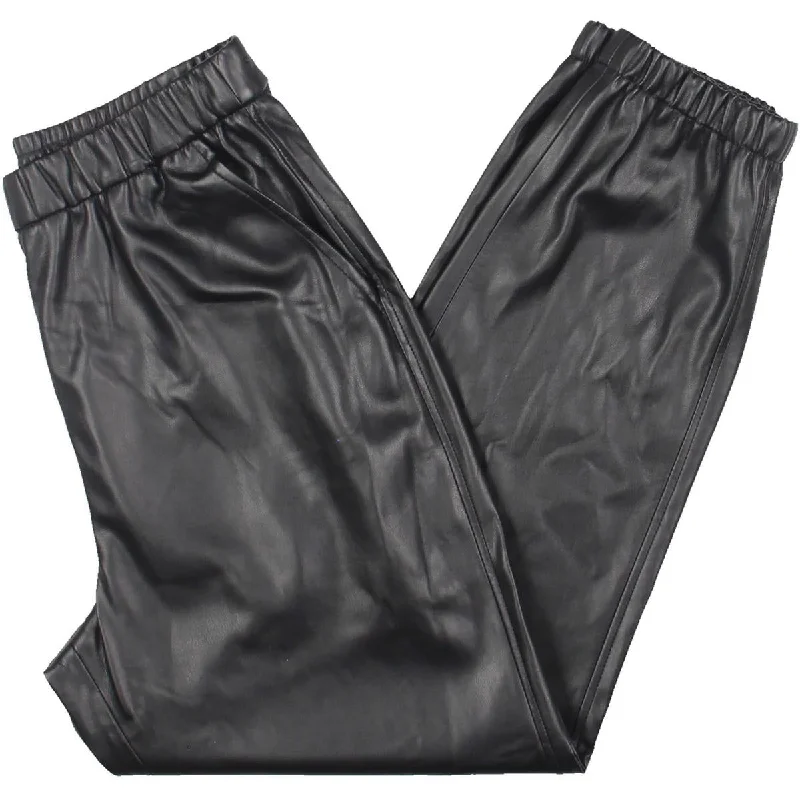 women's wrap-around skirts -Z Supply Womens Lenora Faux Leather High Rise Jogger Pants