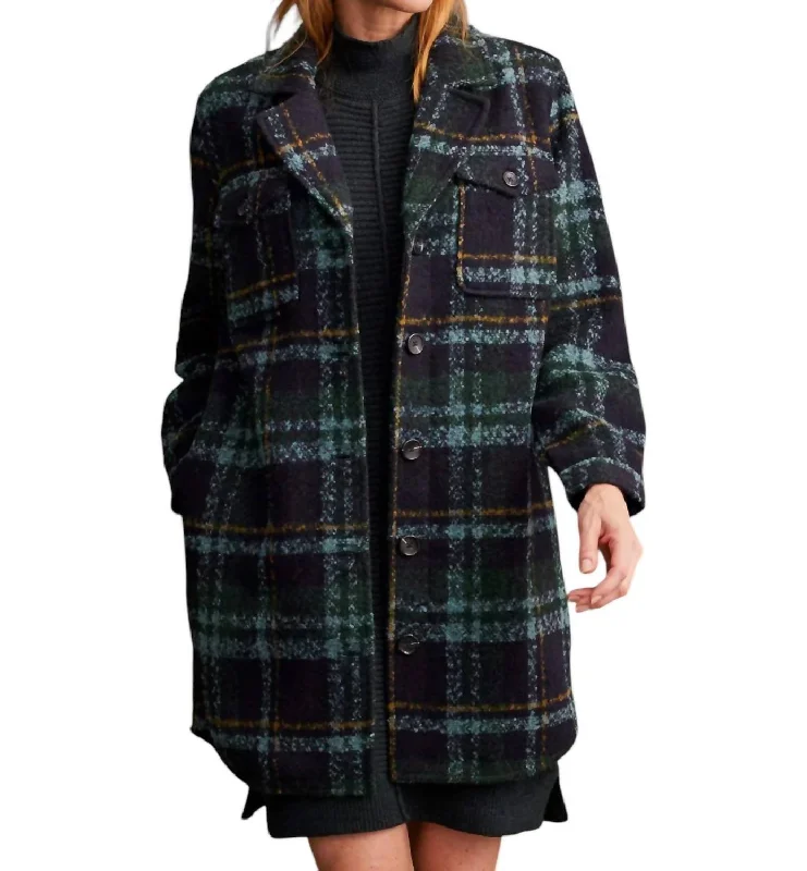 ladies' elegant cape coats -Notch Collar Boucle Plaid Jacket In Black