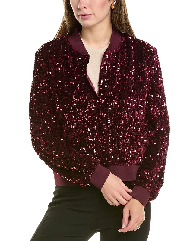 ladies' casual cargo jackets -Nanette Nanette Lepore Velvet Sequin Bomber Jacket