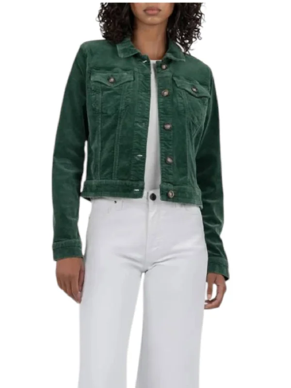 ladies' fleece bomber jackets -Julie Crop Corduroy Jacket In Green