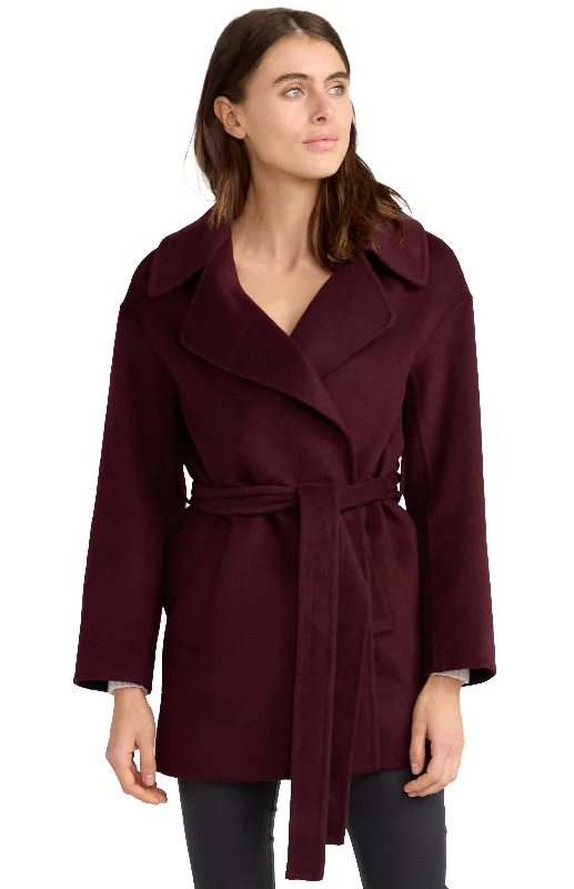 ladies' belted puffer coats -Eternal Flame Short Robe Coat - Burgundy