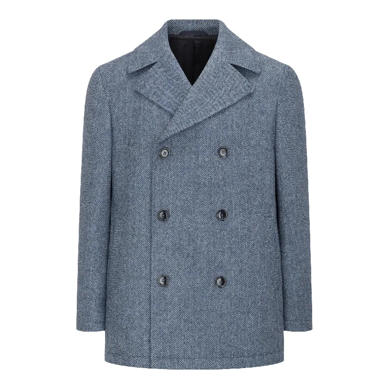 women's oversized teddy coats -Denim Herringbone Cathal Irish Tweed Peacoat