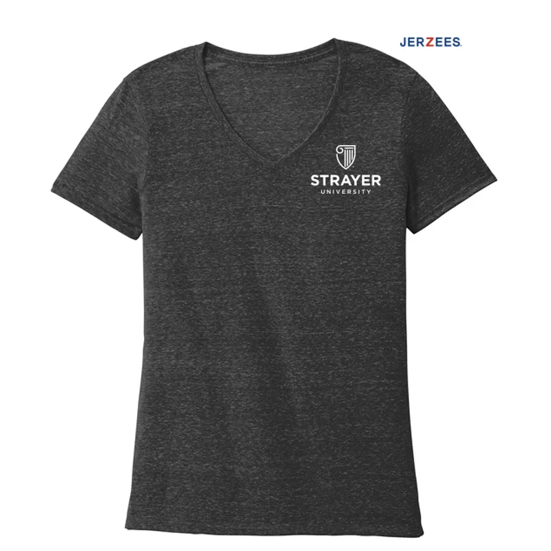 women's boho blouses -NEW STRAYER JERZEES ® Ladies Snow Heather Jersey V-Neck T-Shirt-BLACK INK