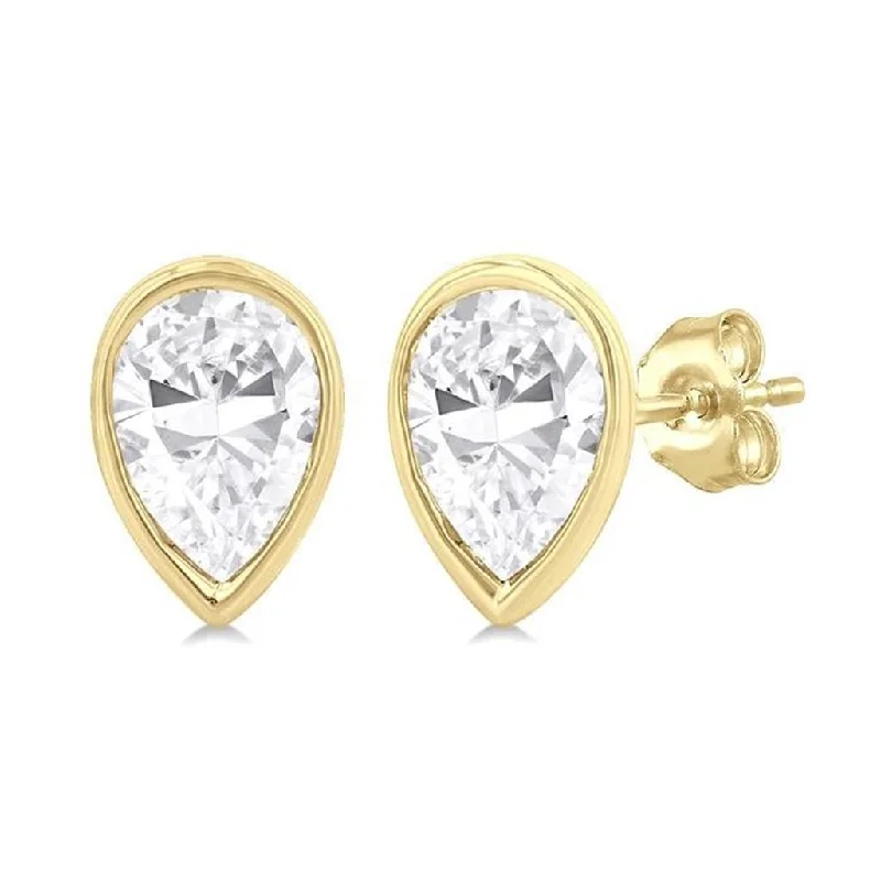 women's ear cuff earrings -10K Yellow Gold Bezel Set Pear Shape Stud Diamond Earring