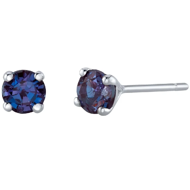 women's celestial earrings -14k Gold 4mm Round Alexandrite Solitaire Stud Earrings