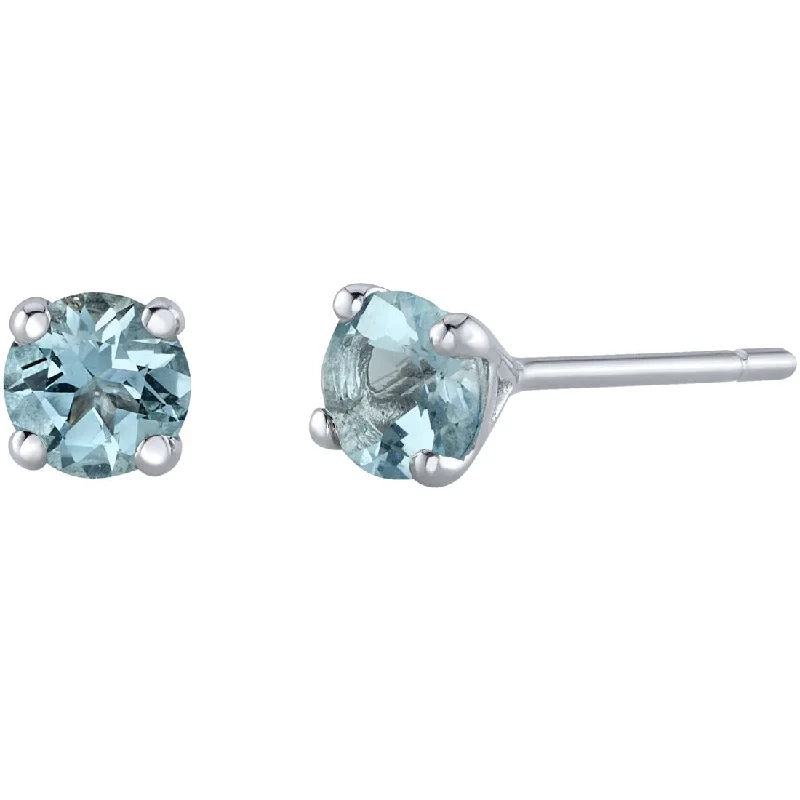 stylish heart-shaped earrings for women -14k Gold 4mm Round Aquamarine Solitaire Stud Earrings