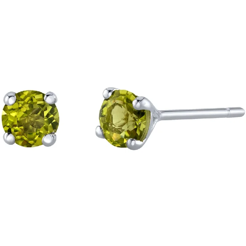 women's crescent moon earrings -14k Gold 4mm Round Peridot Solitaire Stud Earrings