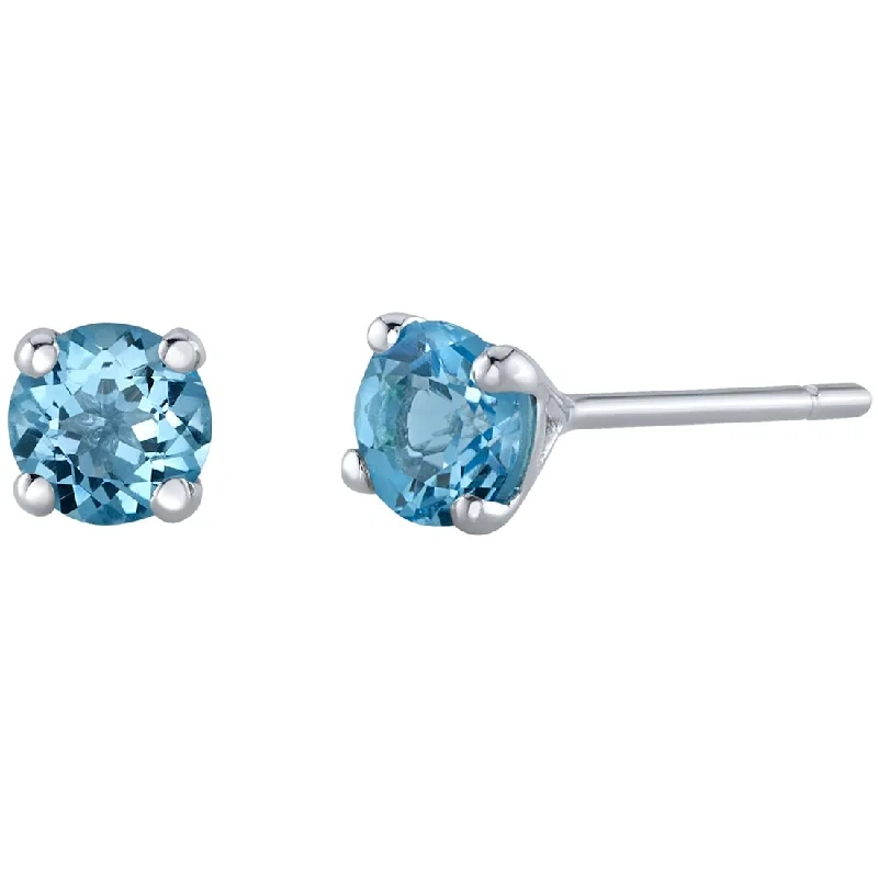 ladies' quirky earrings -14k Gold 4mm Round Swiss Blue Topaz Solitaire Stud Earrings