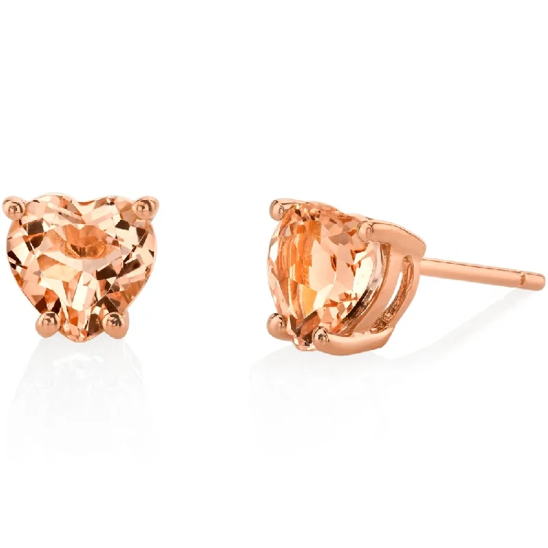 women's infinity earrings -14k Rose Gold Morganite Stud Earrings 1.5 ct Heart Shape