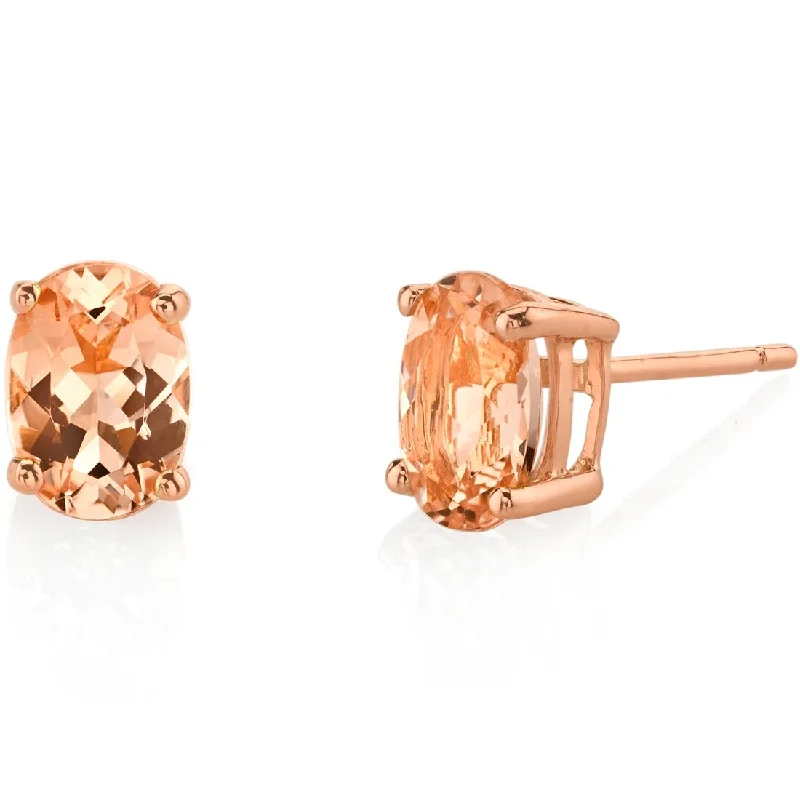 women's opal hoop earrings -14k Rose Gold Morganite Stud Earrings 1.5 ct Oval Shape