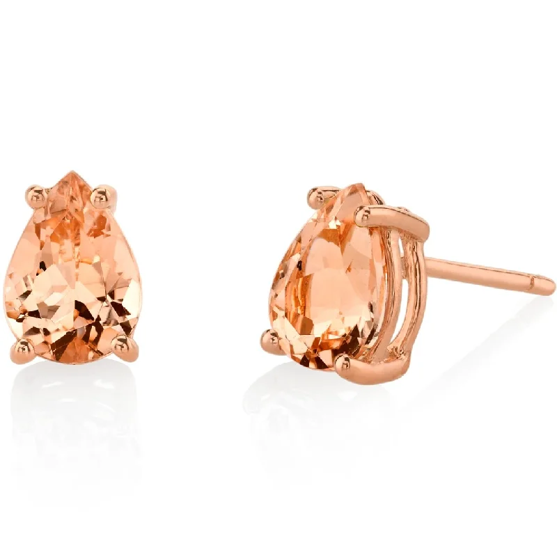 women's bow-shaped earrings -14k Rose Gold Morganite Stud Earrings 1.5 ct Pear Shape