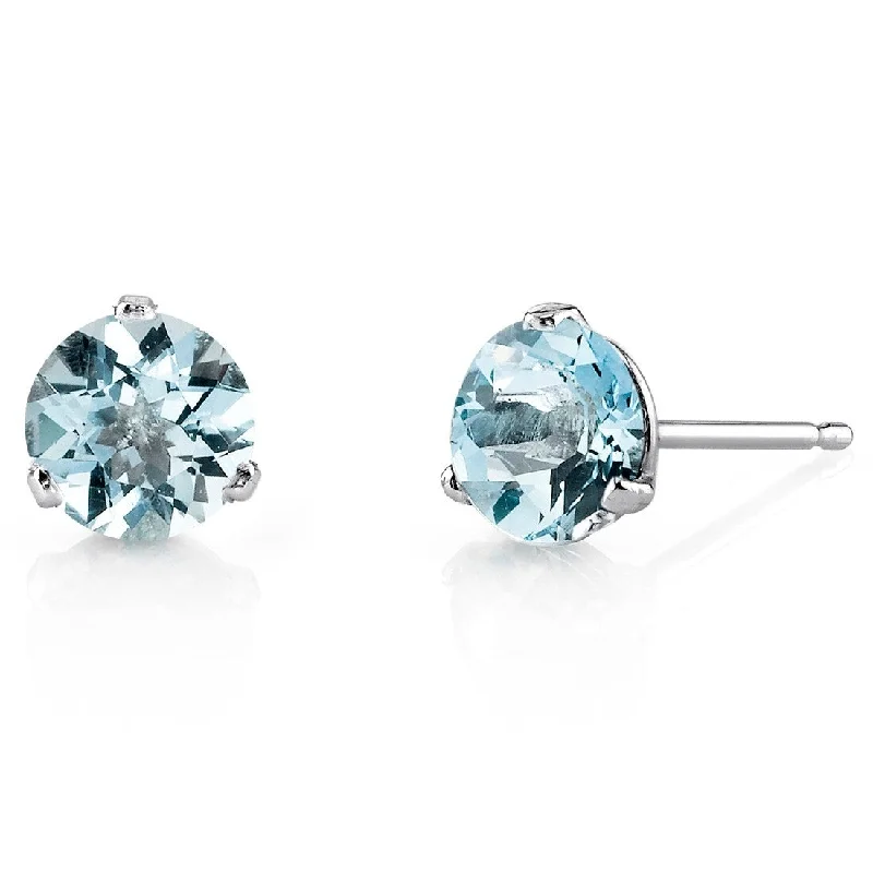 women's chain-link earrings -14k White Gold Aquamarine Stud Earrings 1.37 ct Round Shape