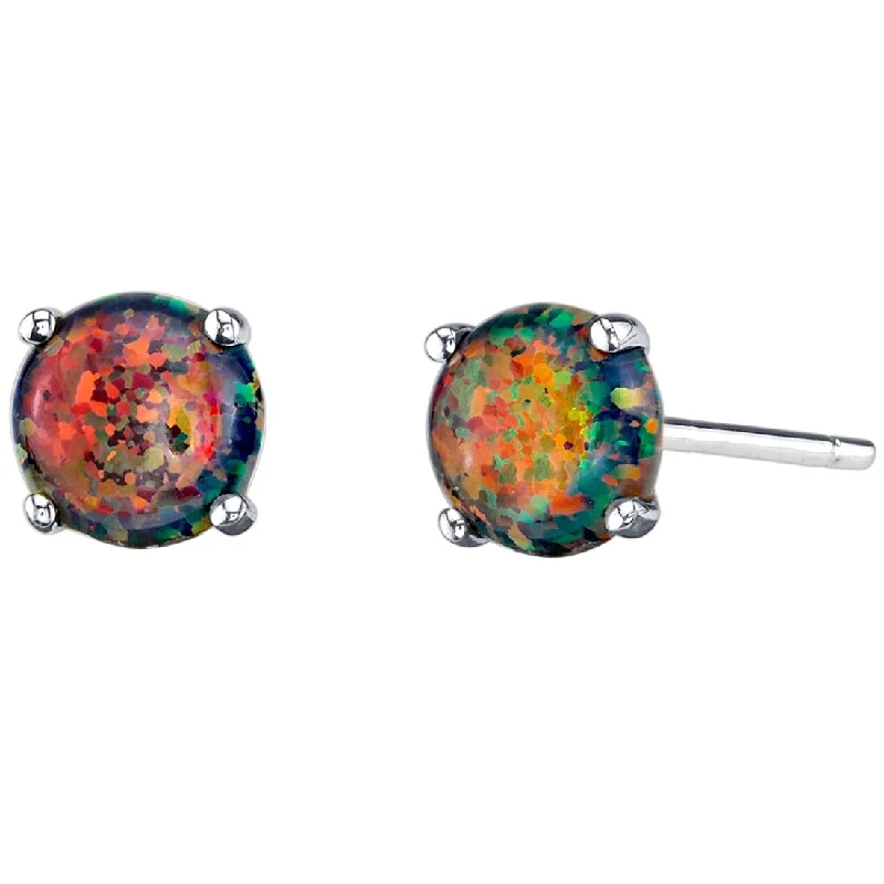 women's animal-shaped earrings -14k White Gold Black Opal Stud Earrings 1 ct Round Shape