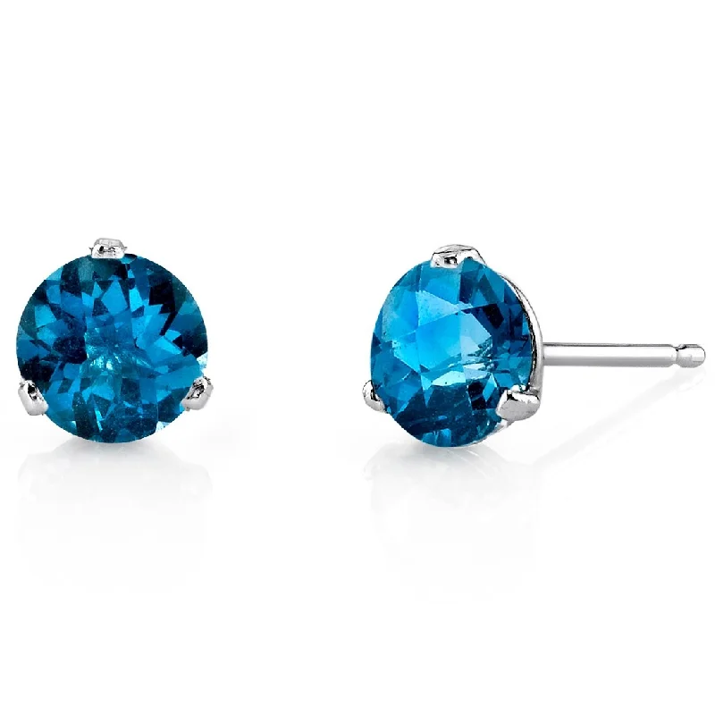 women's crystal earrings -14k White Gold London Blue Topaz Stud Earrings 1.96 ct Round Shape