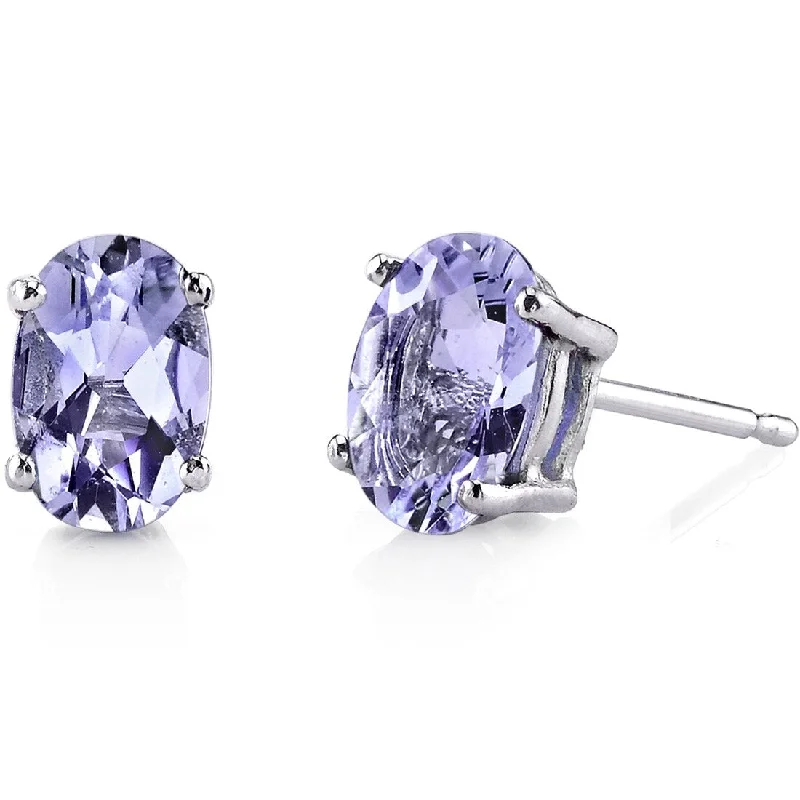 women's geometric dangle earrings -14k White Gold Tanzanite Stud Earrings 1.5 ct Oval Shape