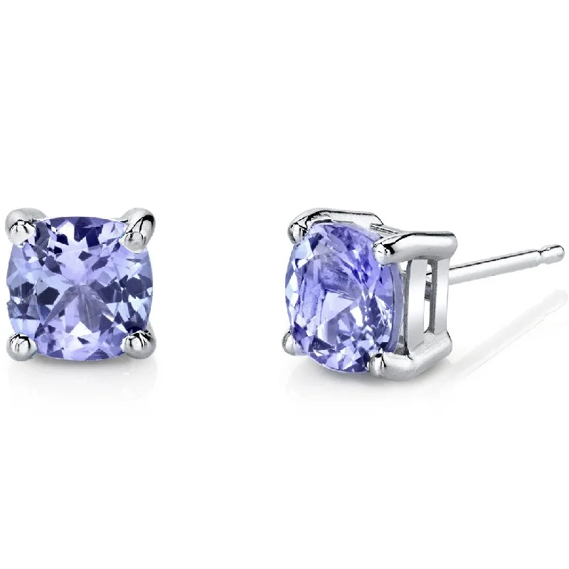 women's retro tassel earrings -14k White Gold Tanzanite Stud Earrings 2 ct Cushion Shape