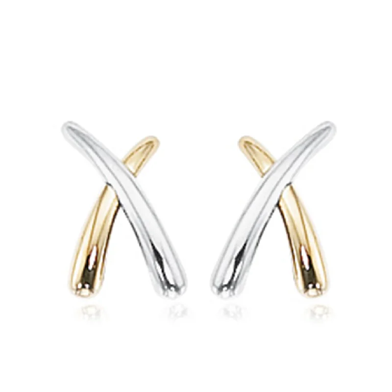 trendy mismatched earrings for women -14K Yellow And White Gold X Stud Earrings