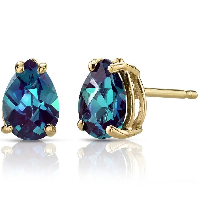 women's lightning bolt earrings -14k Yellow Gold Alexandrite Stud Earrings 1.75 ct Pear Shape