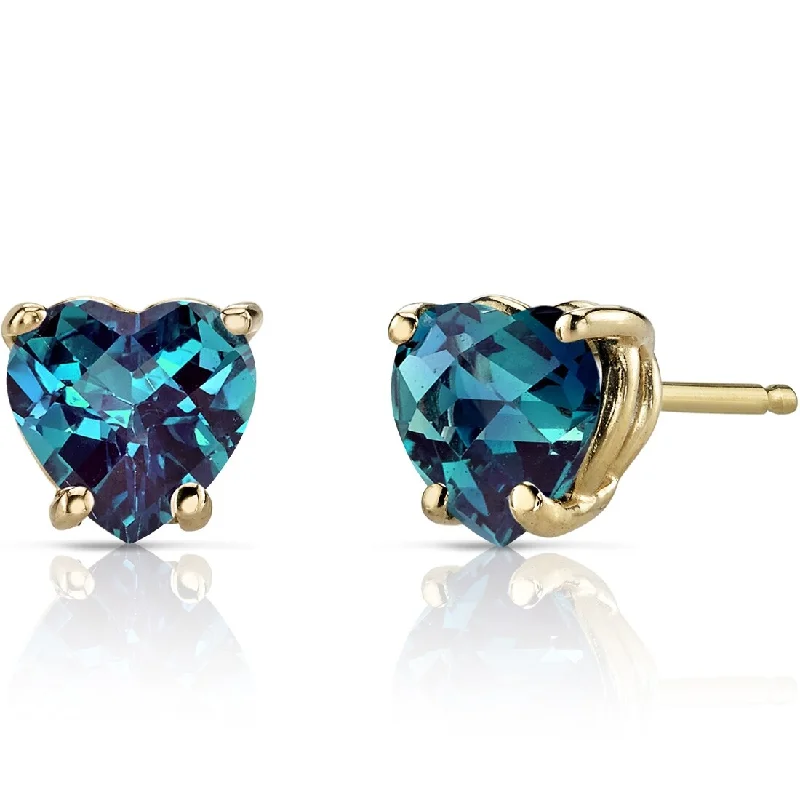 stylish cube earrings for women -14k Yellow Gold Alexandrite Stud Earrings 2 ct Heart Shape