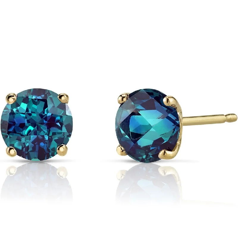 women's crystal chandelier earrings -14k Yellow Gold Alexandrite Stud Earrings 2 ct Round Shape