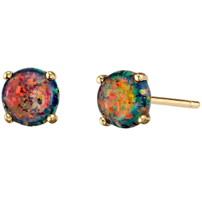 ladies' sculptural earrings -14k Yellow Gold Black Opal Stud Earrings 1 ct Round Shape