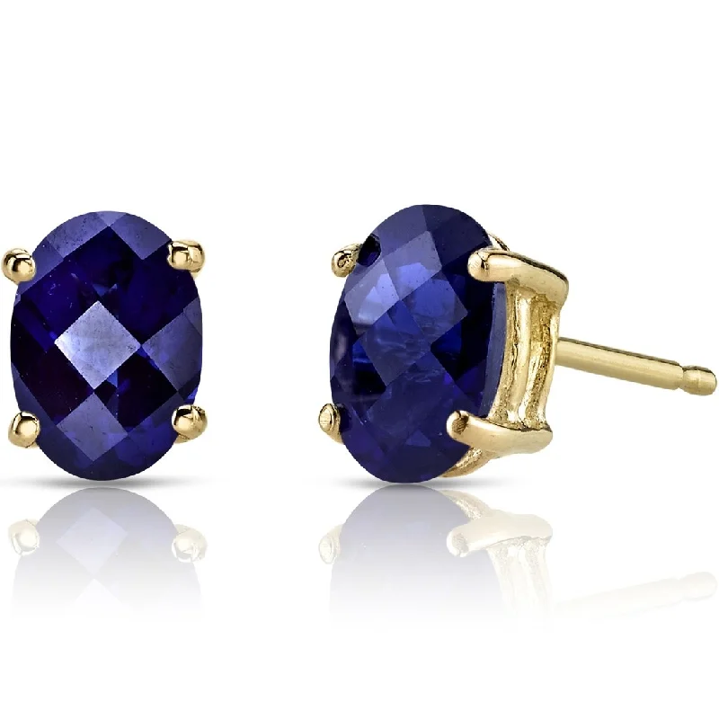 stylish rose-shaped earrings for women -14k Yellow Gold Blue Sapphire Stud Earrings 1.86 ct Oval Shape