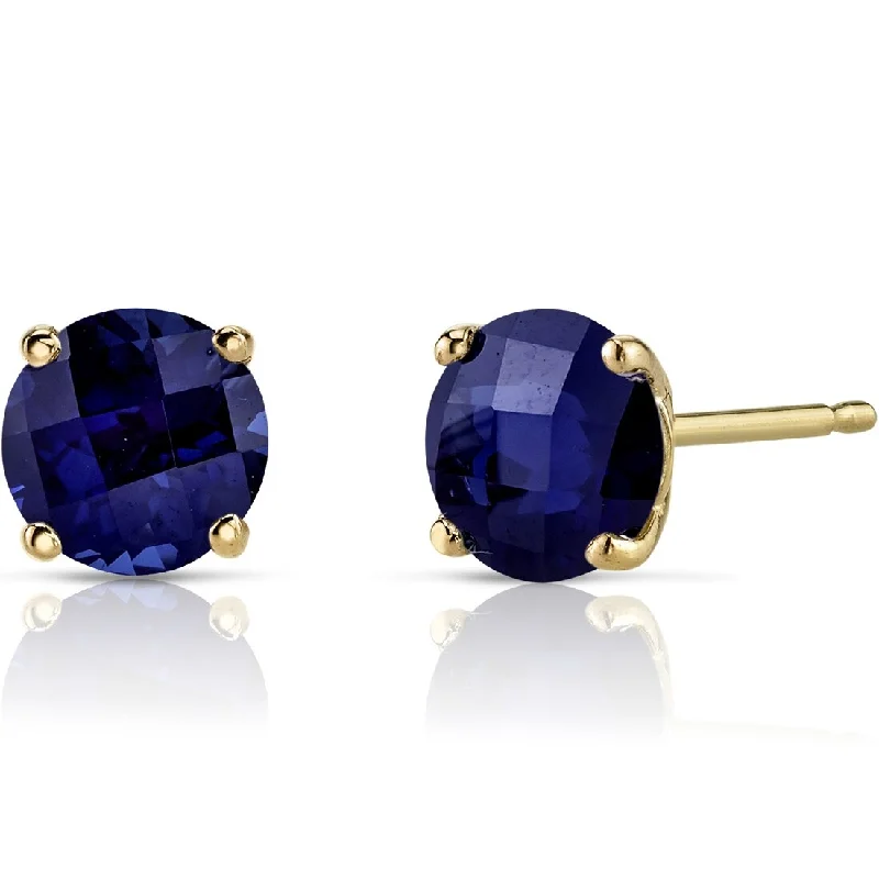 stylish vintage earrings for women -14k Yellow Gold Blue Sapphire Stud Earrings 2.26 ct Round Shape