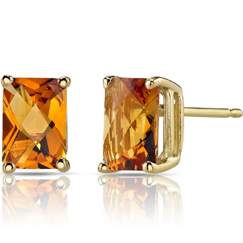 women's retro disco ball earrings -14k Yellow Gold Citrine Stud Earrings 1.67 ct Radiant Shape