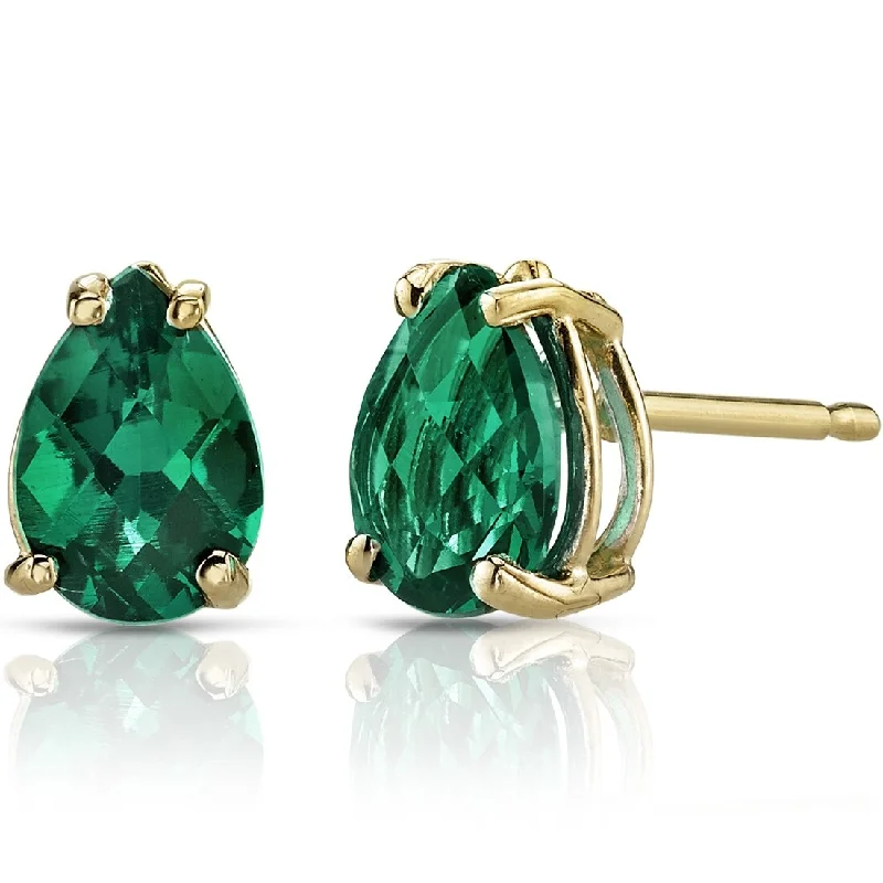 women's celestial earrings -14k Yellow Gold Emerald Stud Earrings 1.2 ct Pear Shape