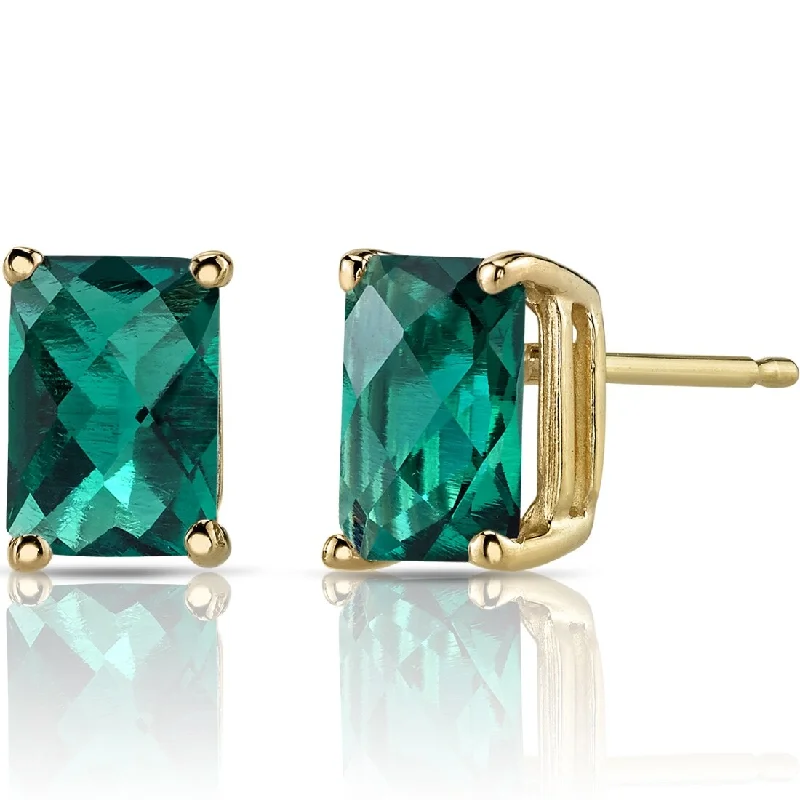 ladies' tassel earrings -14k Yellow Gold Emerald Stud Earrings 1.71 ct Radiant Shape