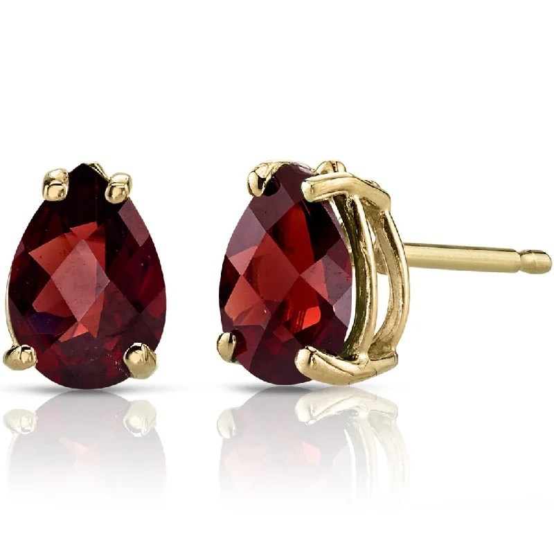 trendy oversized hoop earrings for women -14k Yellow Gold Garnet Stud Earrings 1.78 ct Pear Shape