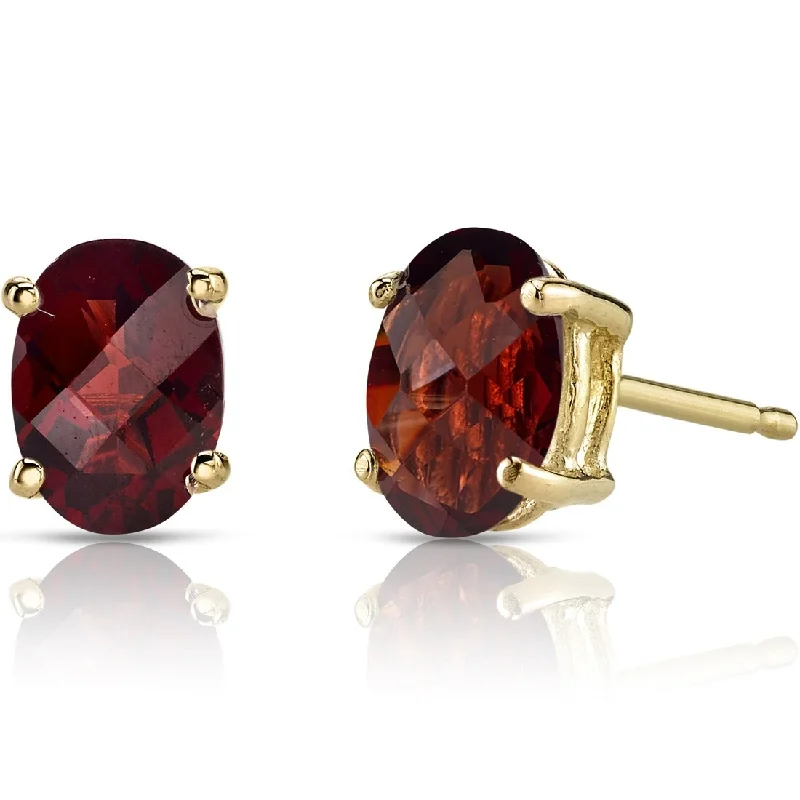 women's sunburst earrings -14k Yellow Gold Garnet Stud Earrings 2.04 ct Oval Shape