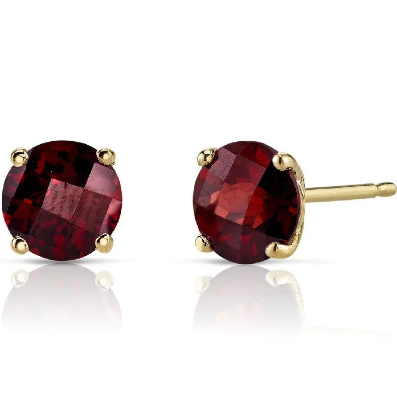 women's cubic zirconia earrings -14k Yellow Gold Garnet Stud Earrings 2.2 ct Round Shape