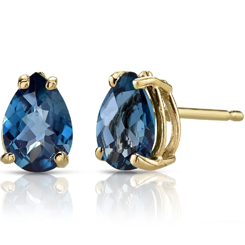 stylish heart-shaped earrings for women -14k Yellow Gold London Blue Topaz Stud Earrings 1.54 ct Pear Shape