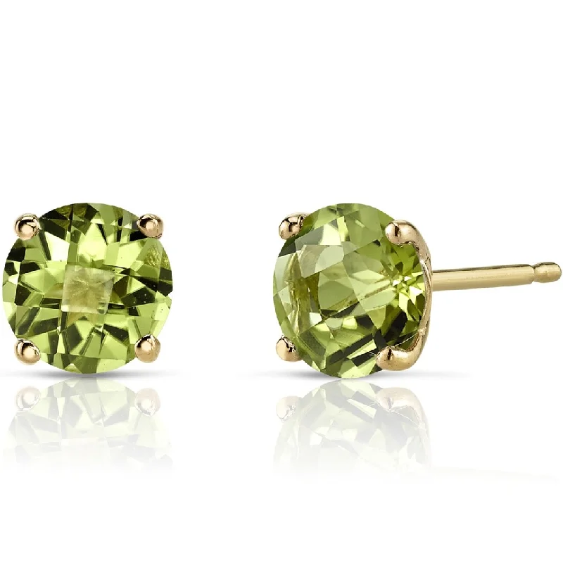 ladies' hoop earrings -14k Yellow Gold Peridot Stud Earrings 1.76 ct Round Shape