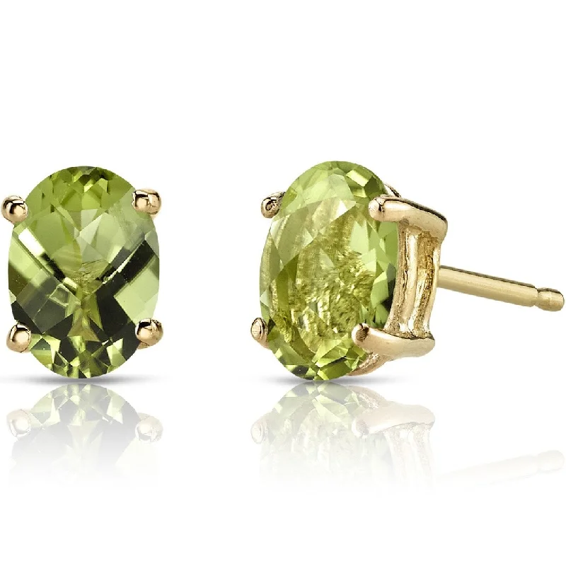 women's enamel earrings -14k Yellow Gold Peridot Stud Earrings 1.82 ct Oval Shape