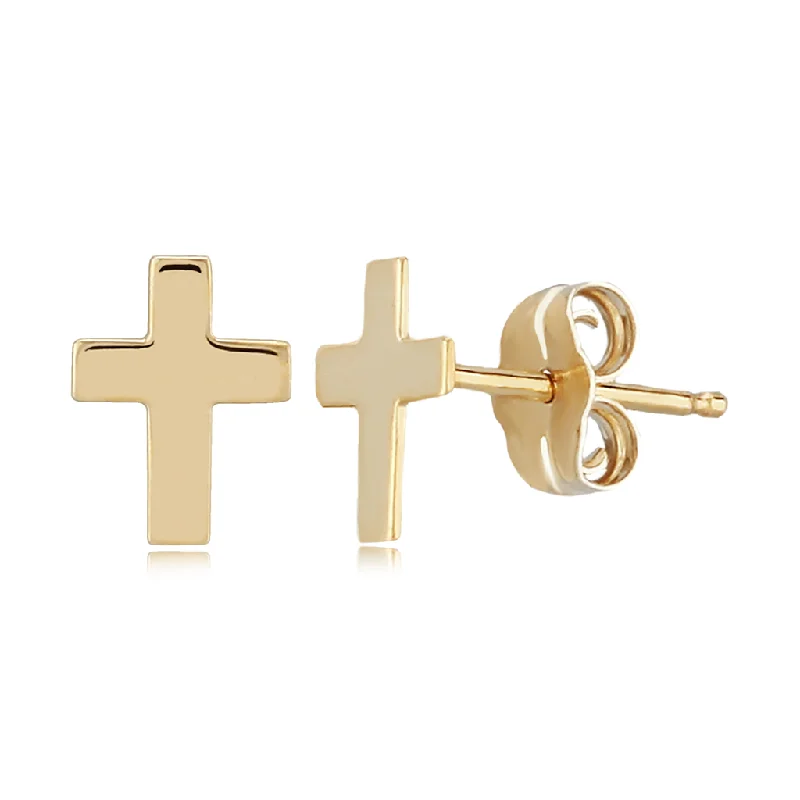 stylish chandelier earrings for women -14K Yellow Gold Plain Cross Stud Earrings