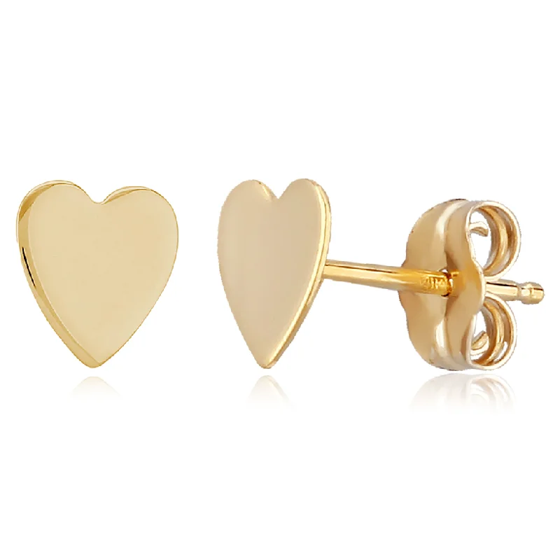 ladies' quirky earrings -14K Yellow Gold Plain Heart Stud Earrings