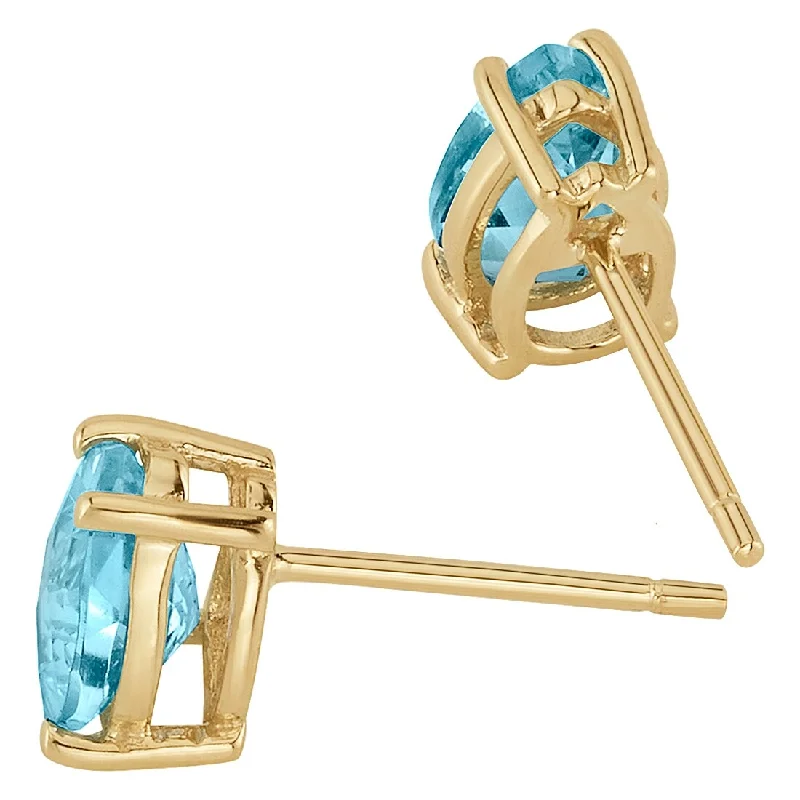 women's celestial drop earrings -14k Yellow Gold Swiss Blue Topaz Stud Earrings 1.53 ct Pear Shape