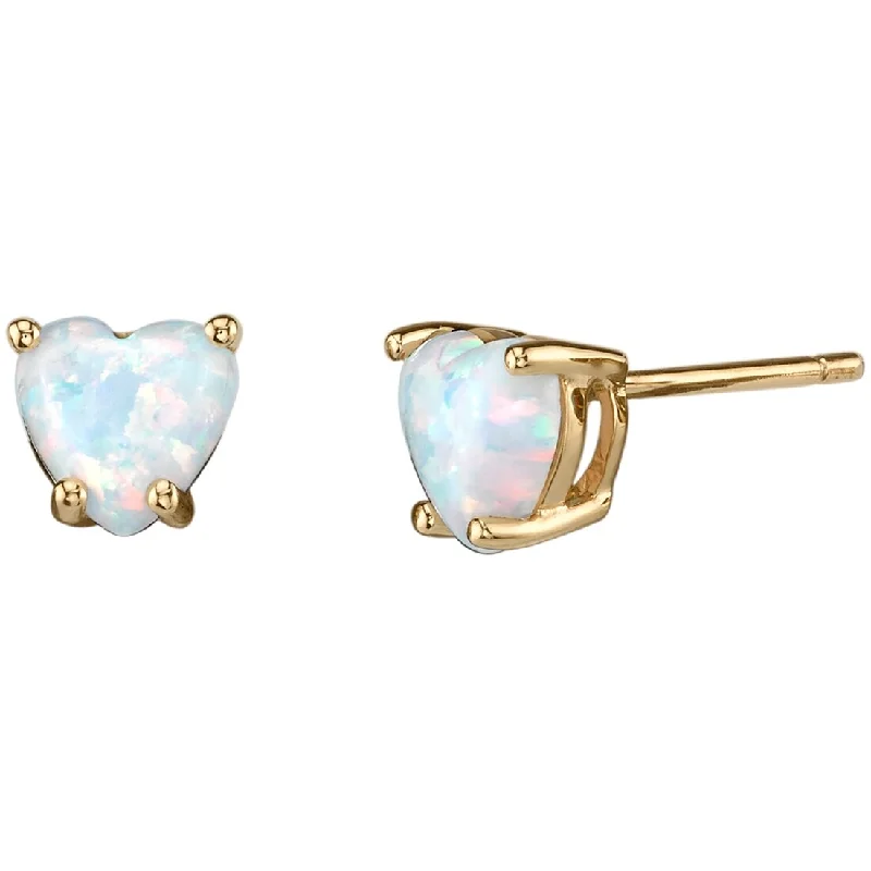 women's ear cuff earrings -14k Yellow Gold White Opal Stud Earrings 1 ct Heart Shape