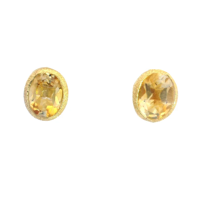 trendy dangle earrings for women -18K Yellow Gold Vermeil Oval Citrine Stud Earrings