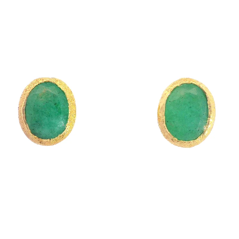 women's shell earrings -18K Yellow Gold Vermeil Oval Emerald Stud Earrings